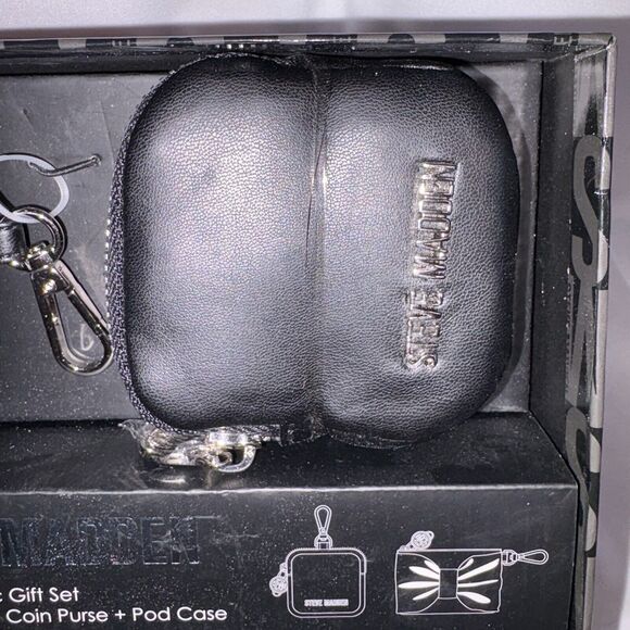 Steve Madden 3-Pc Gift Set Belt Bag, Coin Purse w/ Bow And Earbud Case Black NEW - Picture 5 of 6